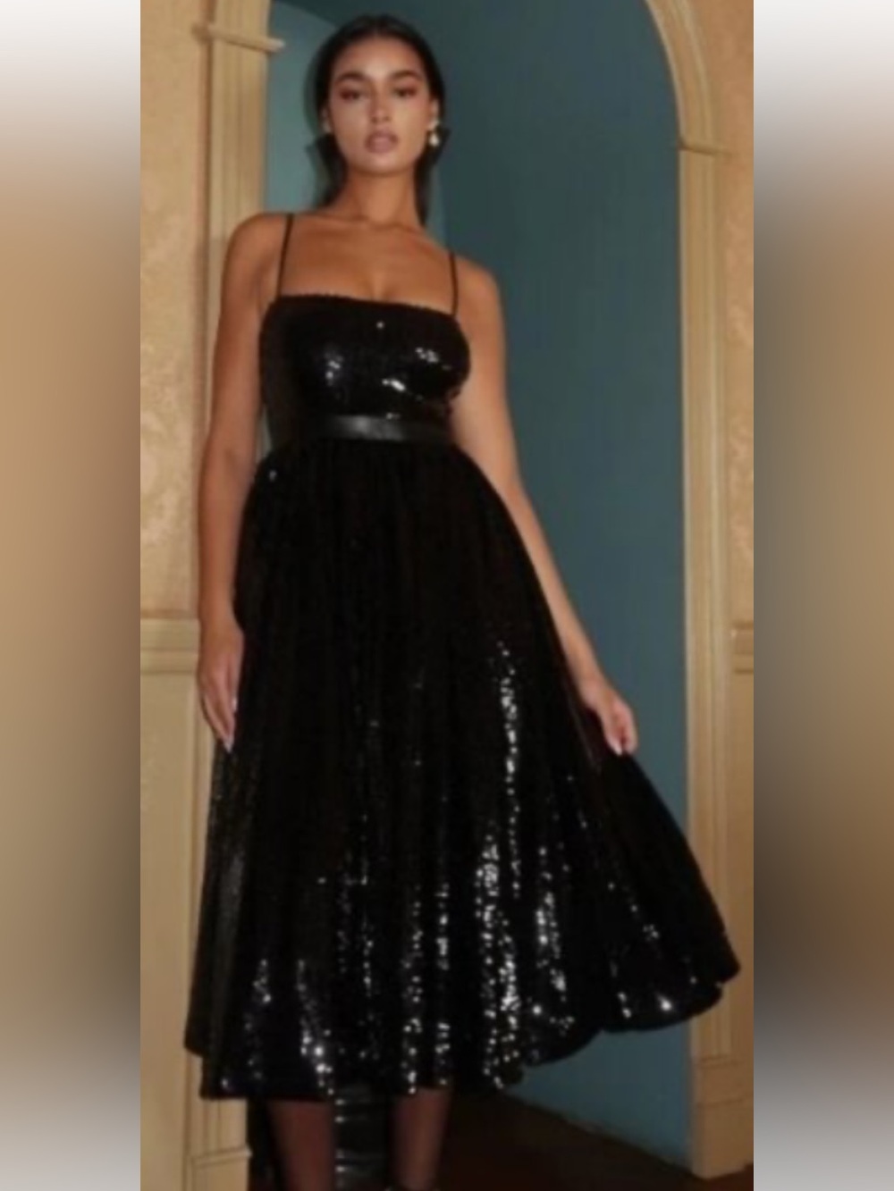 WeWoreWhat Black Sequin Strapless Midi Dress